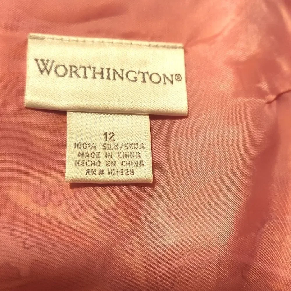 Worthington 12 Paisley Print 100% SILK Orange Pink Lined Zipper Women Mini Skirt